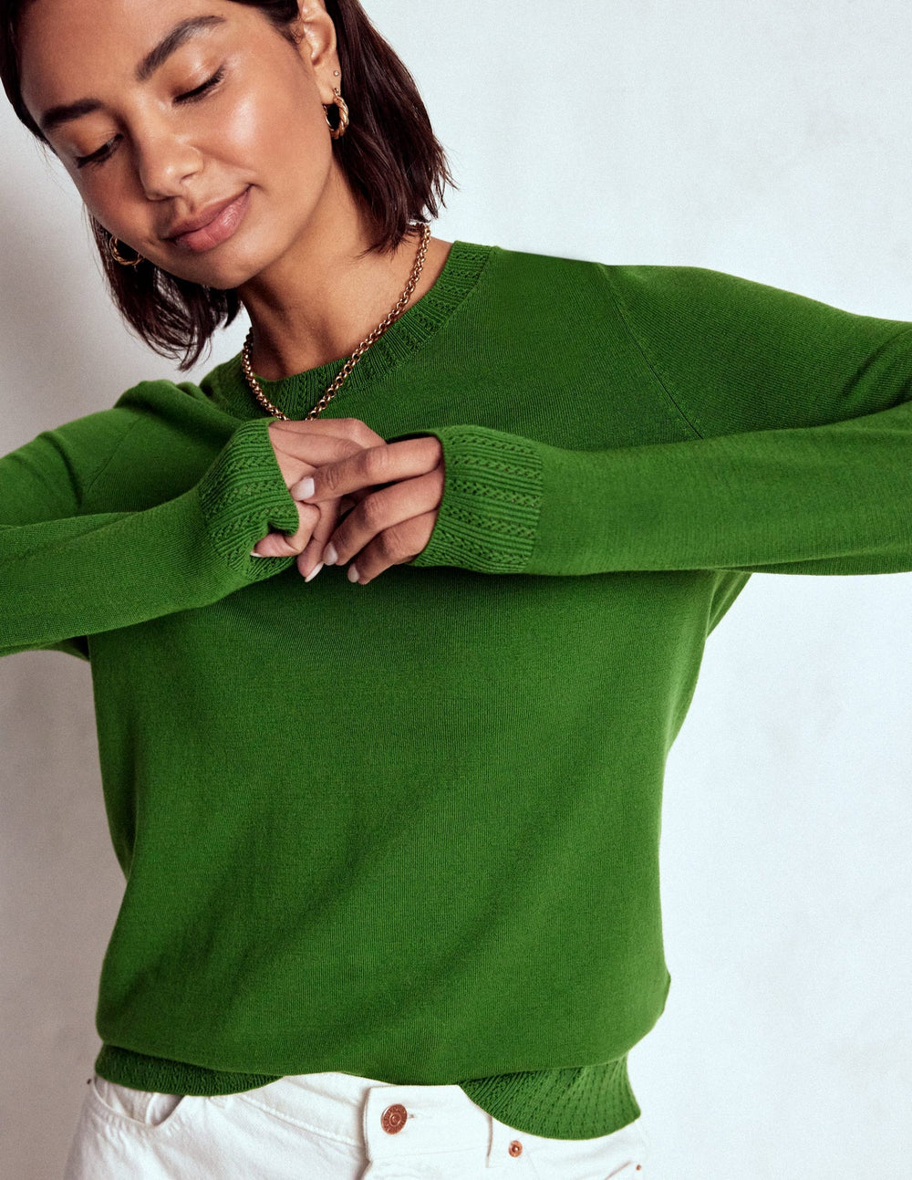 Emilia Cotton Crew Sweater - Promenade Green