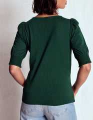 Short Sleeve Smocked Cuff Top - Green Pine