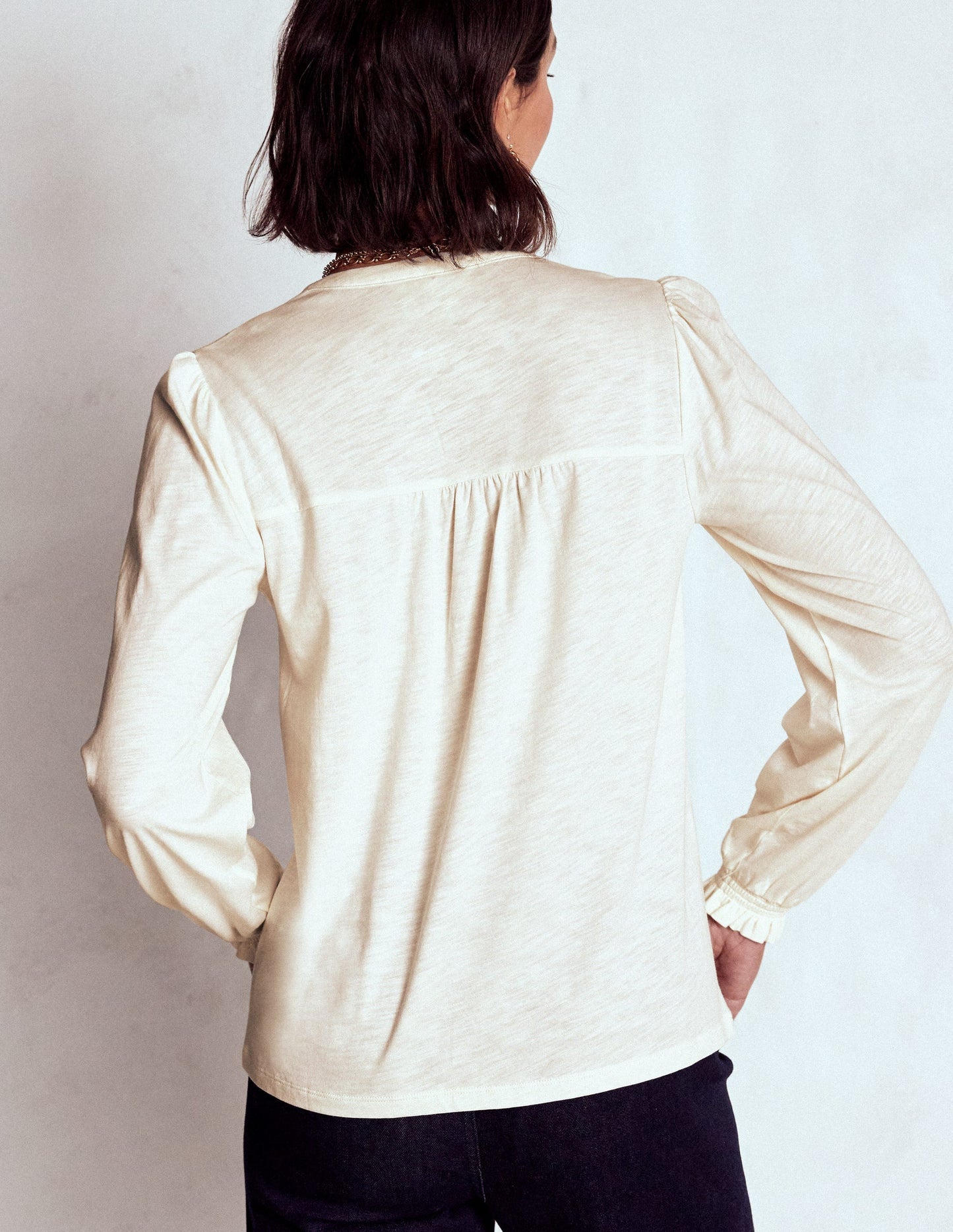 Elsa Smocked Yoke Jersey Shirt - Ivory