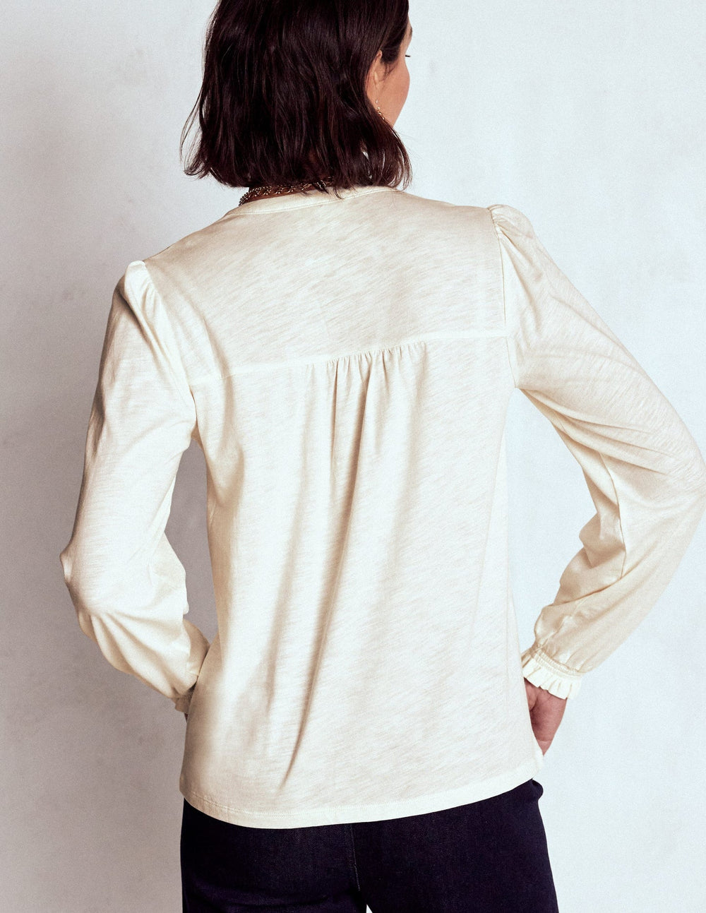 Elsa Smocked Yoke Jersey Shirt - Ivory