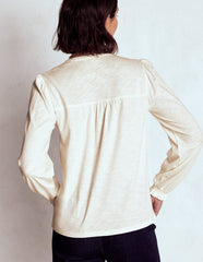 Elsa Smocked Yoke Jersey Shirt - Ivory