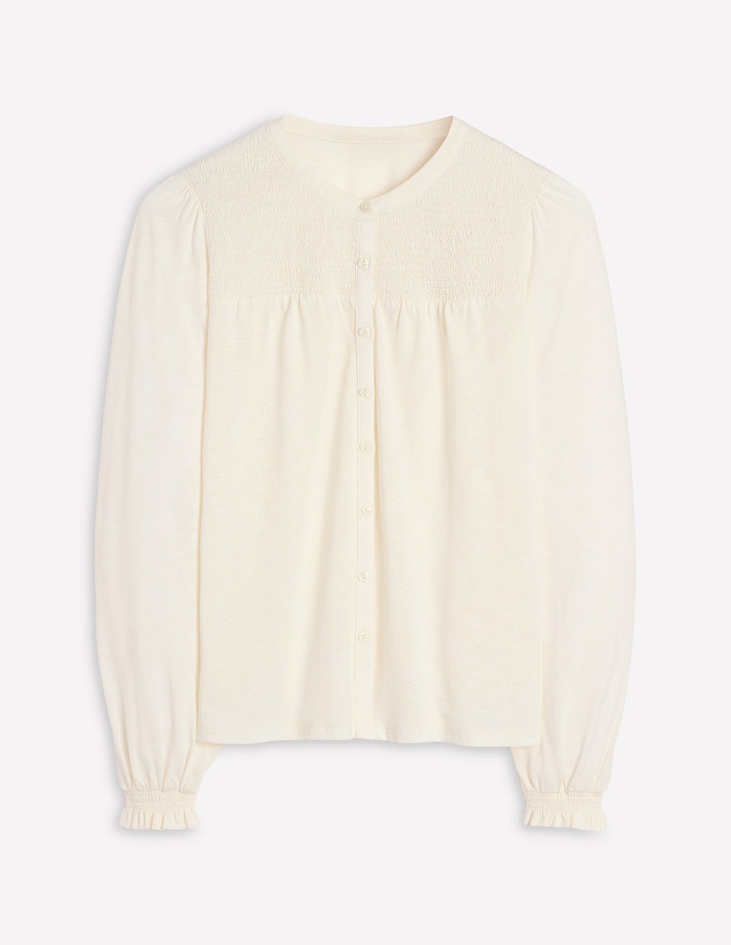 Elsa Smocked Yoke Jersey Shirt - Ivory
