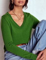 Emilia Cotton V Neck Sweater - Promenade Green