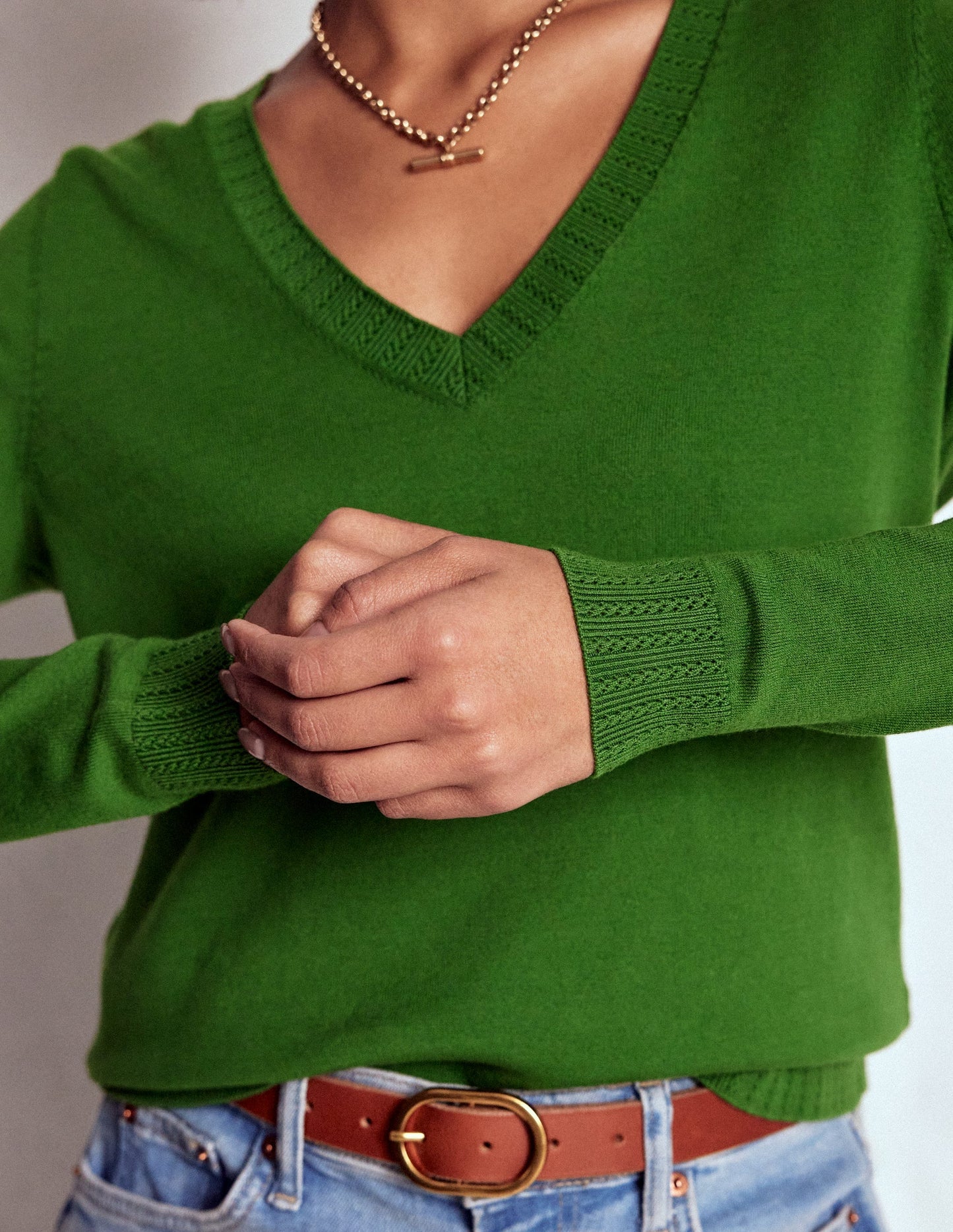 Emilia Cotton V Neck Sweater - Promenade Green