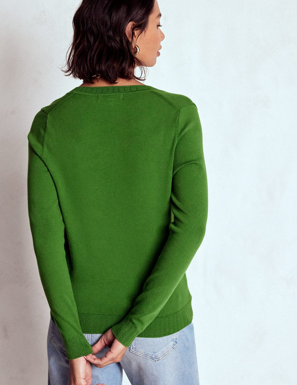 Emilia Cotton V Neck Sweater - Promenade Green