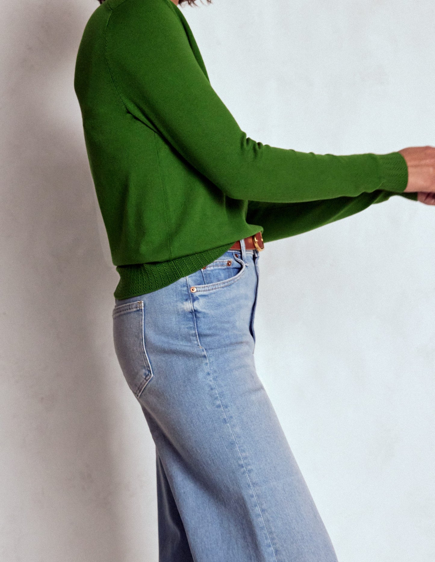 Emilia Cotton V Neck Sweater - Promenade Green