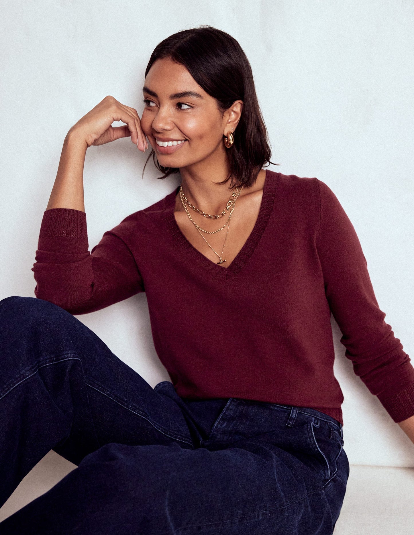 Emilia Cotton V Neck Sweater - Deep Wisteria