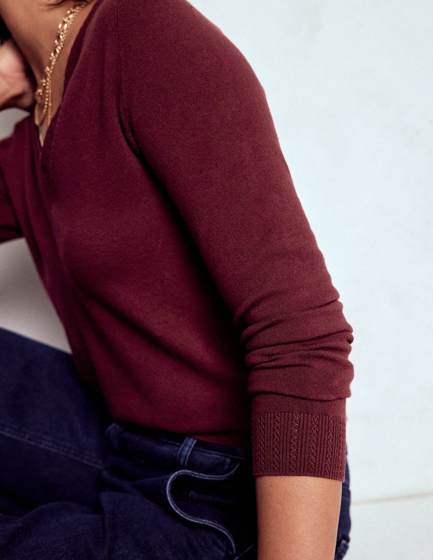 Emilia Cotton V Neck Sweater - Deep Wisteria