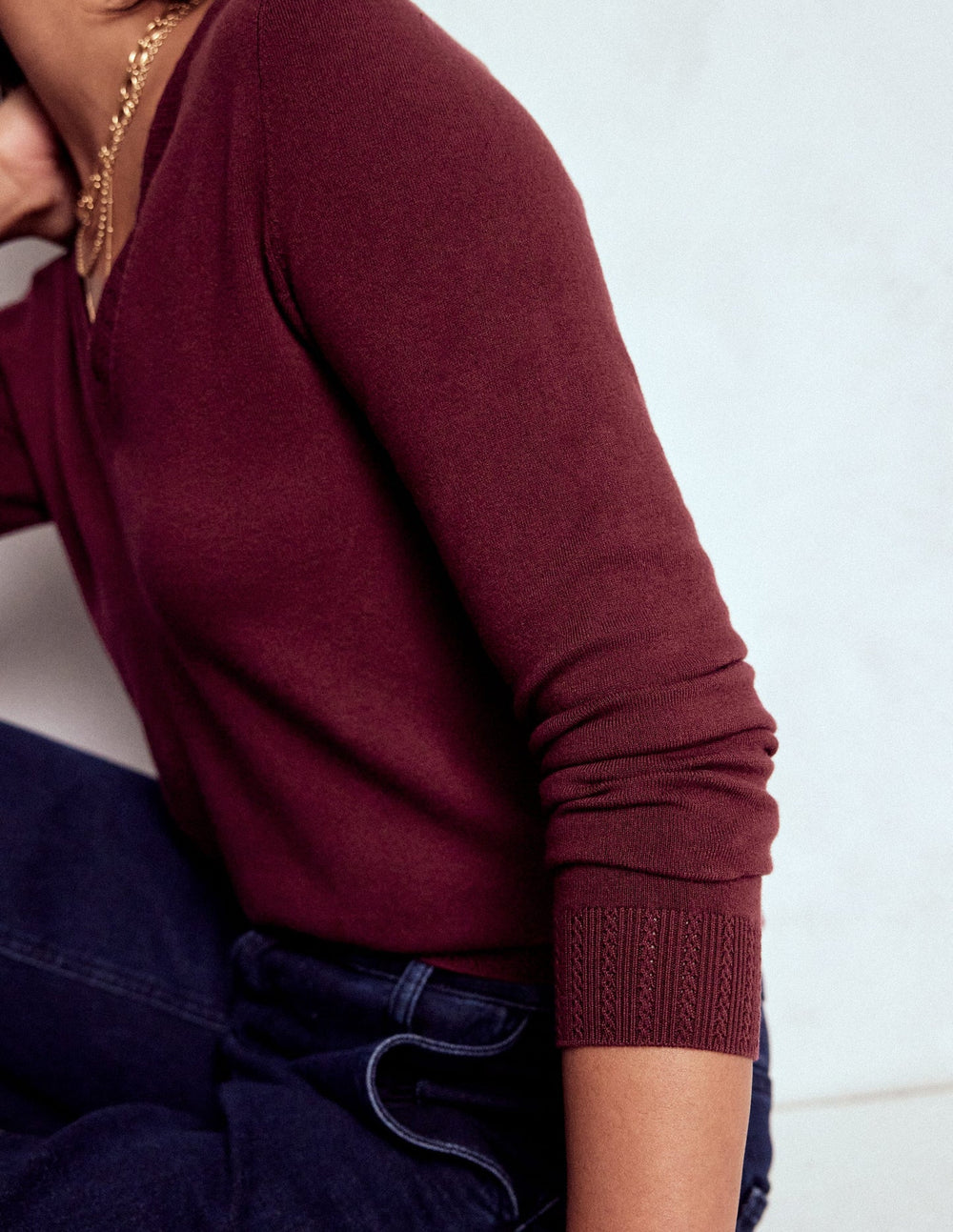 Emilia Cotton V Neck Sweater - Deep Wisteria
