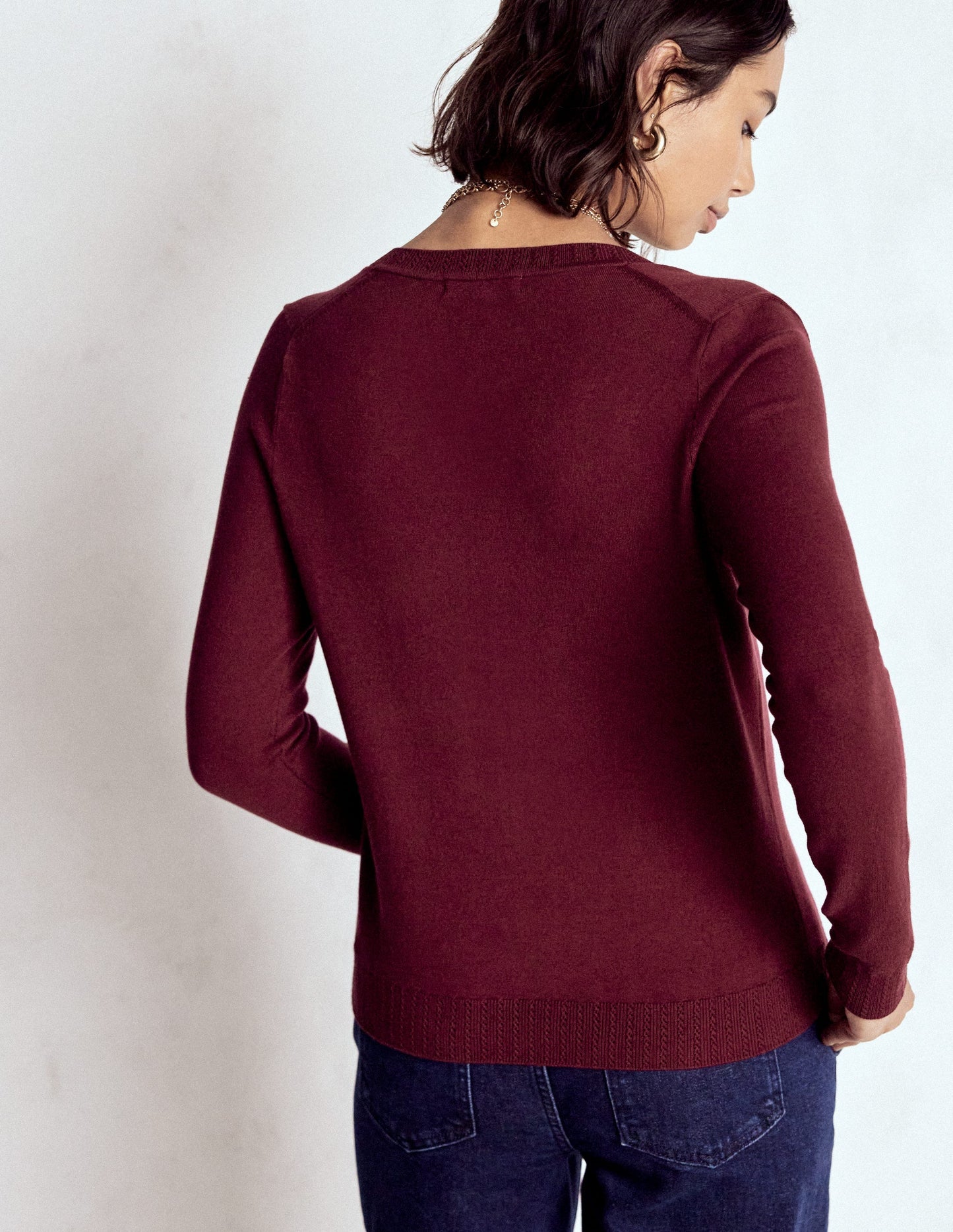 Emilia Cotton V Neck Sweater - Deep Wisteria