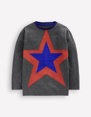 Star Appliqué T-shirt - GREY MARL STAR