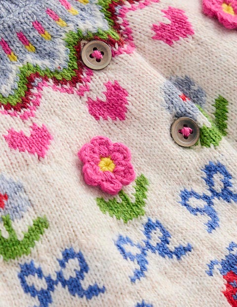 Edie Fair Isle Cardigan - Ecru Marl Flowers