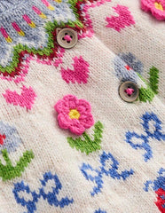 Edie Fair Isle Cardigan - Ecru Marl Flowers