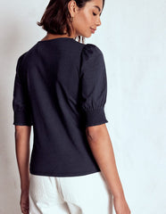 Short Sleeve Smocked Cuff Top - Navy