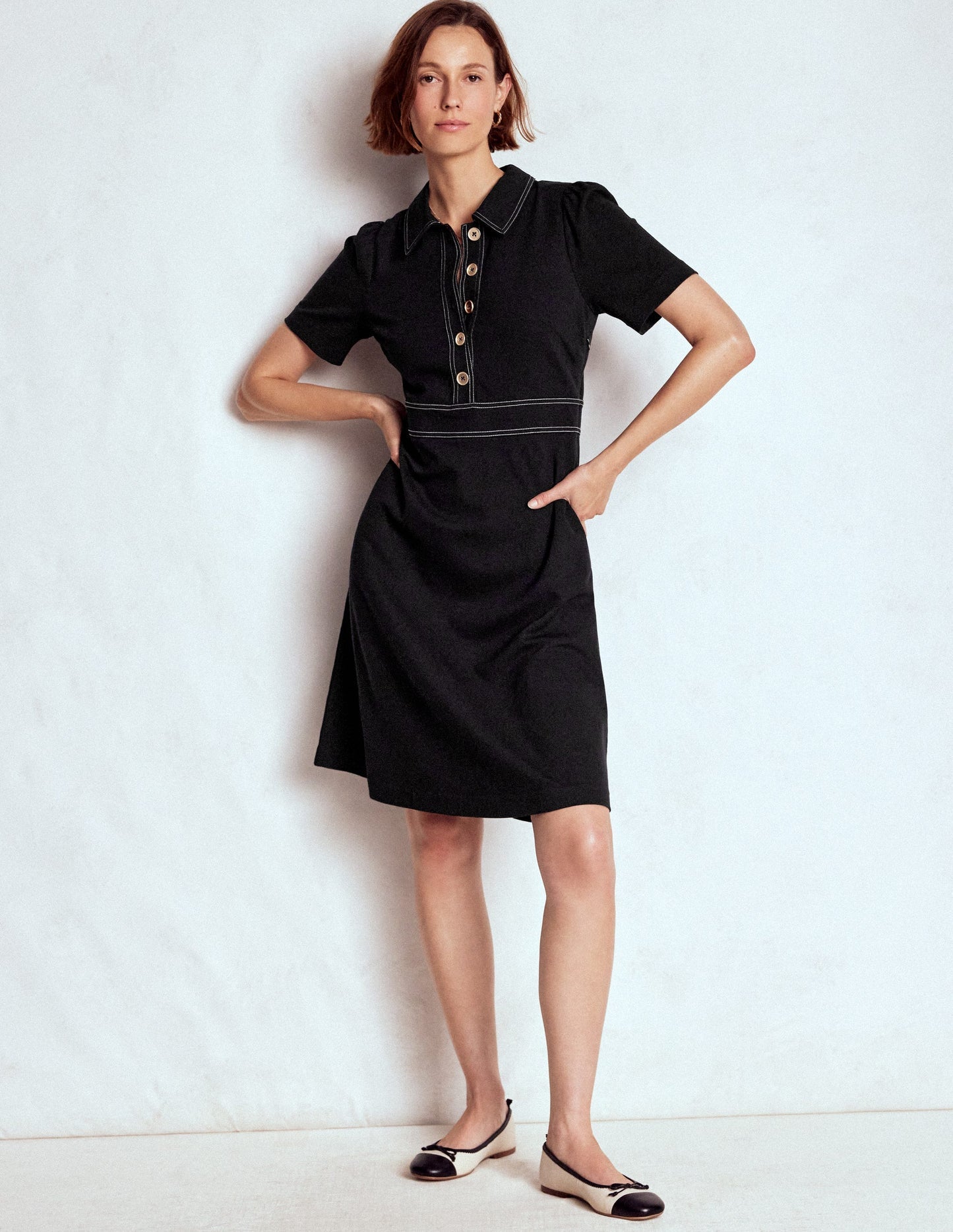 Nicolette Ponte Shirt Dress - Black